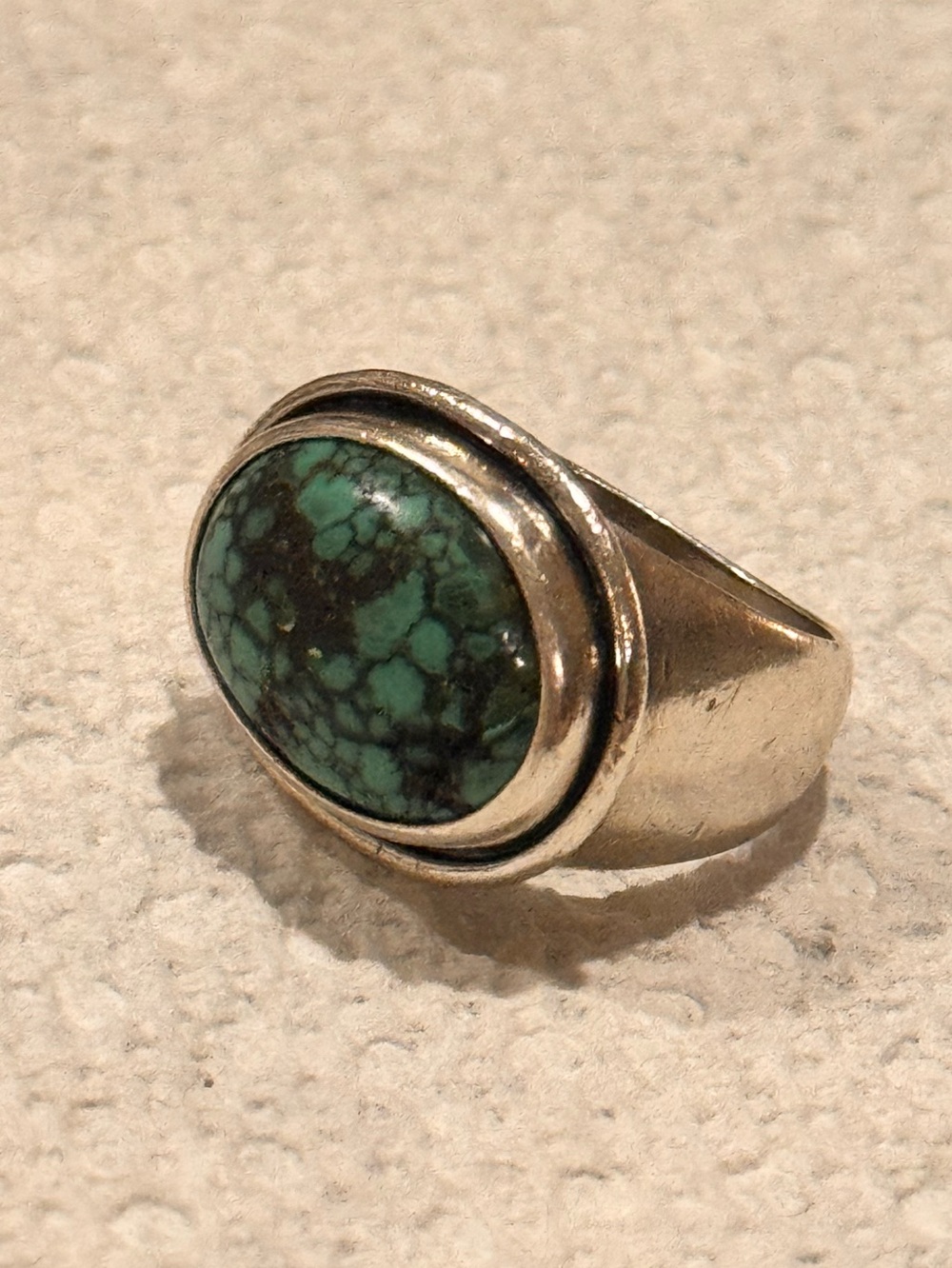 Sterling Silver Turquoise Oval Statement Ring Size 6.5 Southwestern
